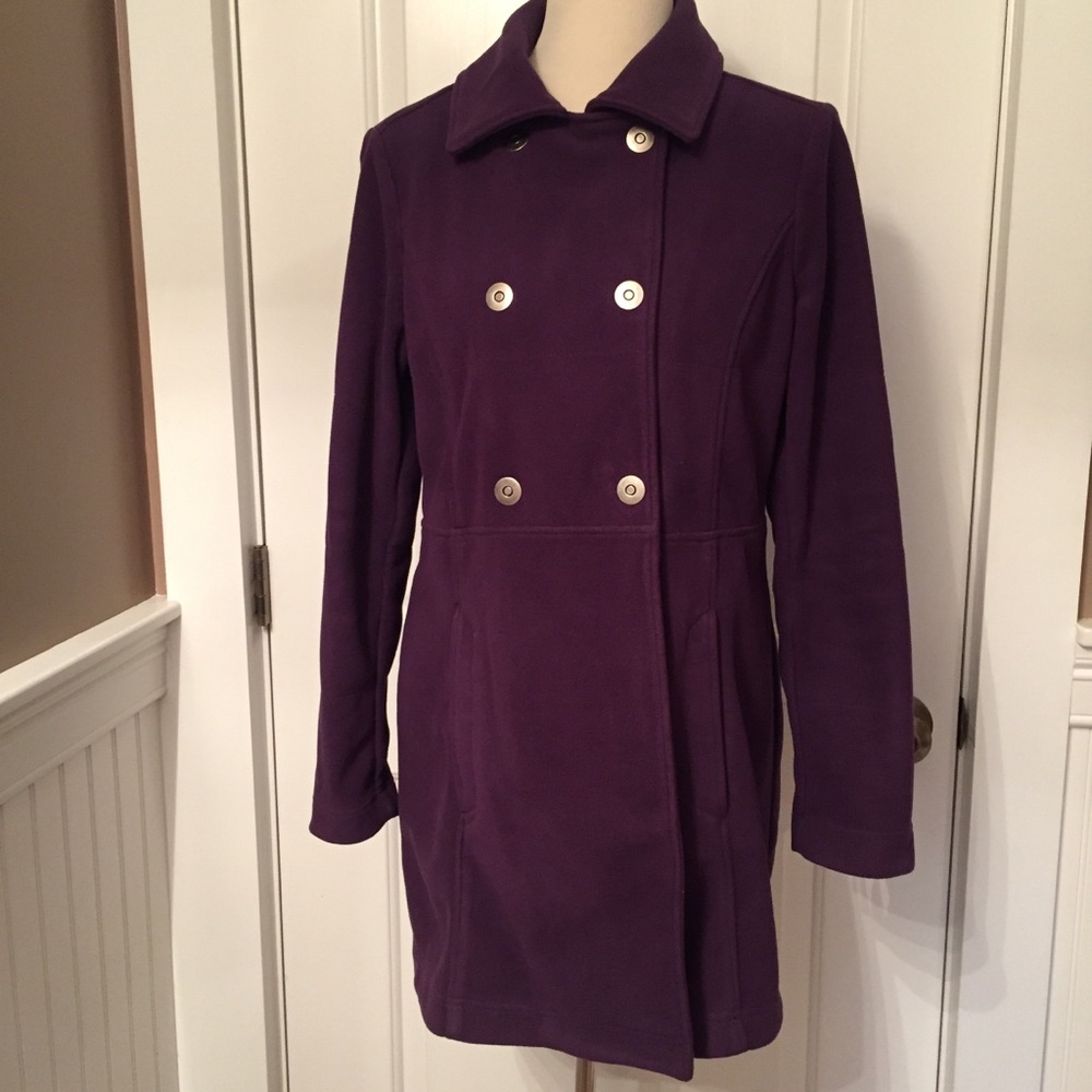 ATHLETA COAT JACKET PURPLE FLEECE SNAPS POCKETS Size M MEDIUM